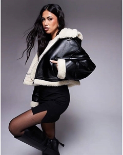 Пальто из искусственной овчины с капюшоном черного и кремового цветов Aria cove