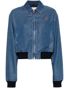 Джинсовая куртка с логотипом, синий Miu miu