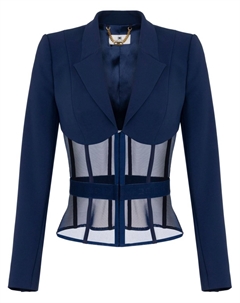 Креповый блейзер со вставками из тюля, синий Elisabetta franchi