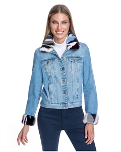 Женская джинсовая куртка с отделкой из норки на воротнике и манжетах, синий Maximilian