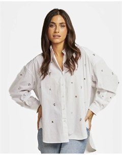 Женская рубашка из поплина с длинными рукавами и стразами, белый Alma en pena.