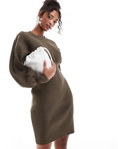 Мини-платье с рукавами-фонариками оливкового цвета - DGREEN Yas