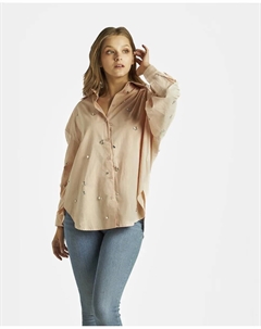 Женская рубашка из поплина с длинными рукавами и стразами, бежевый Alma en pena.