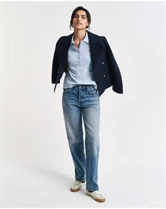 Женская рубашка-поло с коротким рукавом и вышивкой на груди, голубой Gant