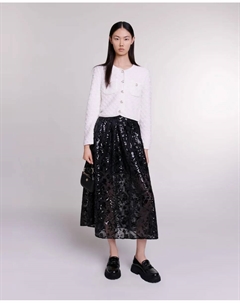 Юбка миди с вышивкой пайетками, черный Maje