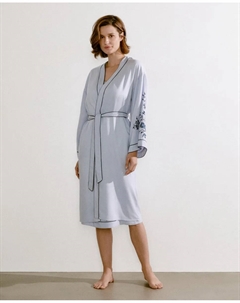 Женский вышитый халат с запахом на рукавах, синий Enfasis