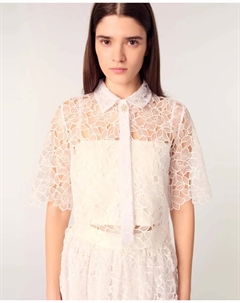 Короткая женская рубашка из цветочного гипюра, белый Maje