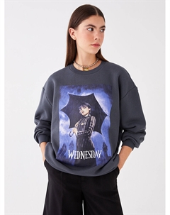 Женская толстовка оверсайз с длинными рукавами и круглым вырезом в среду с принтом, антрацит Xside