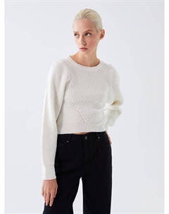 Женский трикотажный свитер с длинным рукавом с круглым вырезом и узором, экрю Xside