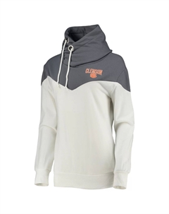 Женский пуловер с капюшоном Gameday Couture белого/серого цвета Clemson Tigers Old School Arrow Blocked с воротником-хомутом и капюшоном Unbranded
