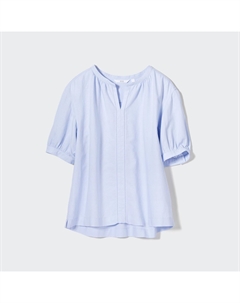 Блузка льняная с короткими рукавами, голубой Uniqlo