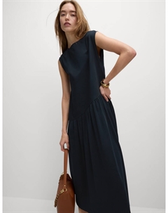 Платье свободного кроя из чистого хлопка с ярусами, цвет Midnight navy Marks & spencer