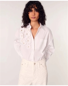 Длинная женская рубашка с вышитыми цветами, белый Maje