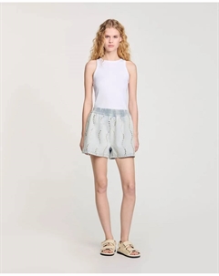 Женские джинсовые шорты со стразами и жемчугом, голубой Sandro