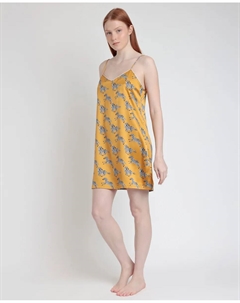 Короткая женская атласная ночная рубашка с принтом, горчичный Admas