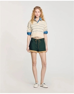 Двухцветные женские шорты с поясом на шнурке, зеленый Sandro