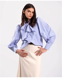 Женская рубашка с бантом на шее и рукавами-фонариками, белый The-are