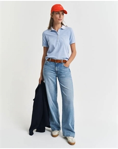 Женская рубашка поло с короткими рукавами и застежкой на пуговицы, голубой Gant