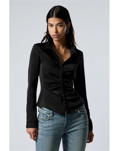 Приталенная атласная рубашка с длинными рукавами., черный Weekday