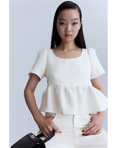 Парчовая блузка с баской, бежевый H&m