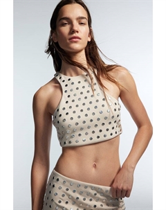 Укороченный топ с заклепками, бежевый H&m