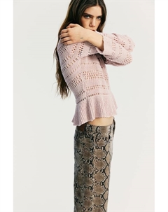 Свитер с баской ажурной вязки, розовый H&m