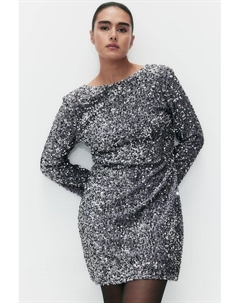 Платье с пайетками и глубоким вырезом на спине, серебряный H&m