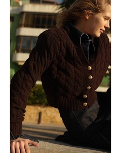 Кардиган с узором «косы», коричневый H&m