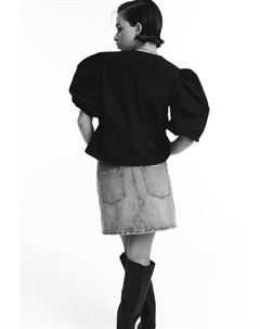 Хлопковая блузка с рукавами-фонариками, черный H&m