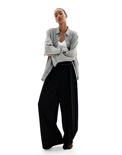 Широкие брюки с поясом, черный H&m