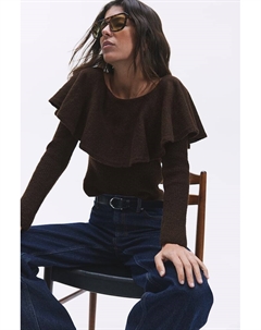 Свитер с открытыми плечами и воланом, коричневый H&m