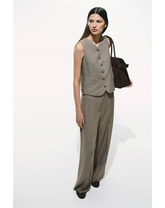 Широкие брюки из льняной смеси, бежевый H&m