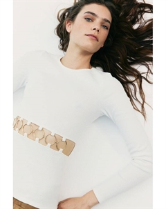 Рубашка в рубчик с вырезами, бежевый H&m