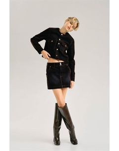 Юбка из денима с флокированием, черный H&m