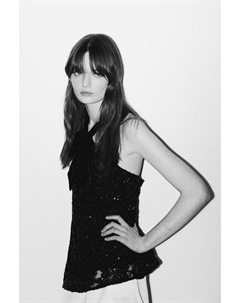 Топ с пайетками и бантом, черный H&m