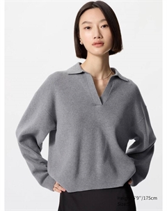 Свободный джемпер-поло из гладкого хлопка, цвет 03 серый Uniqlo