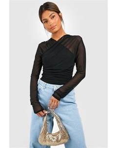 Боди сетчатое через плечо, черный Boohoo
