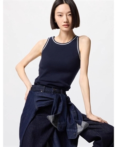 Топ с чашечками в рубчик, синий Uniqlo