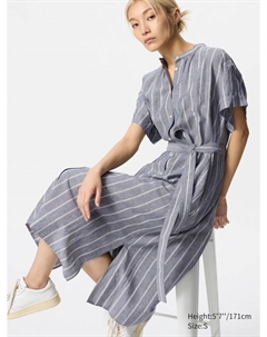 Свободное платье из льняной смеси с короткими рукавами, цвет 06 серый Uniqlo