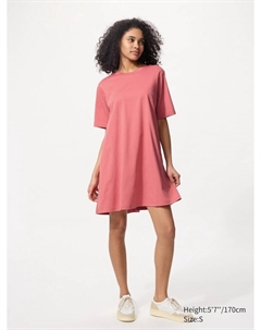 Мини-Платье airism из хлопка короткий рукав, цвет 13 красный Uniqlo