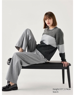 Джемпер с круглым вырезом из пряжи-суфле, цвет 06 серый Uniqlo