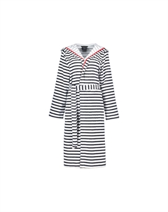 Халаты женские с капюшоном в полоску 1243 черно-белые - 96, белый Cawo