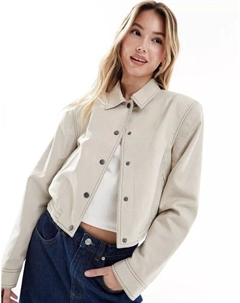 Элегантный льняной бомбер с воротником бежевого цвета Asos