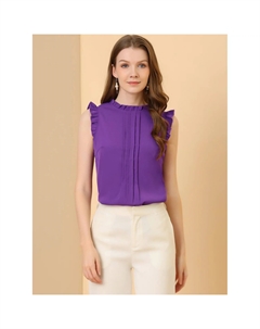 Женские плиссированные блузки без рукавов с круглым вырезом и рюшами, темно-розовый Allegra k