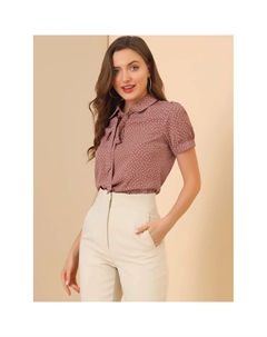 Женские блузки в горошек в стиле ретро с галстуком-бабочкой и воротником Питера Пэна, шифоновая блузка, темно-розовый Allegra k