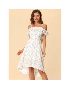 Женские платья-трапеции миди с цветочным принтом на бретельках и оборками, розовый Allegra k