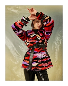 Короткое плюшевое пальто с поясом и цветными блоками, разноцветный Koton