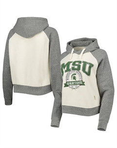 Женская прессбокс кремового/серого цвета Хизер Мичиган Стейт Спартанс Коди Три-Бенд пуловер реглан с капюшоном Unbranded