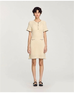 Короткое ажурное трикотажное платье, бежевый Sandro