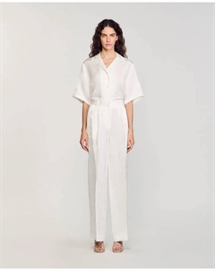 Женские жаккардовые прямые брюки с карманами, белый Sandro